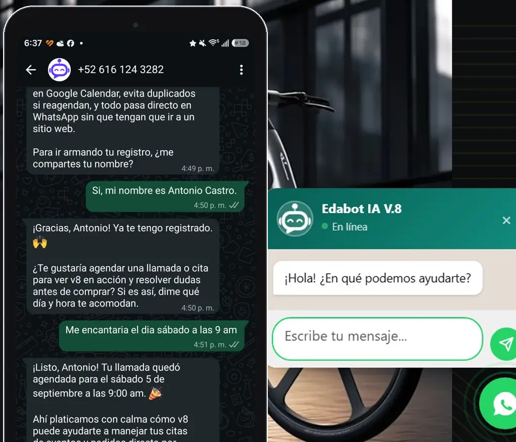Conversación de EdaBot v8 con un cliente en WhatsApp