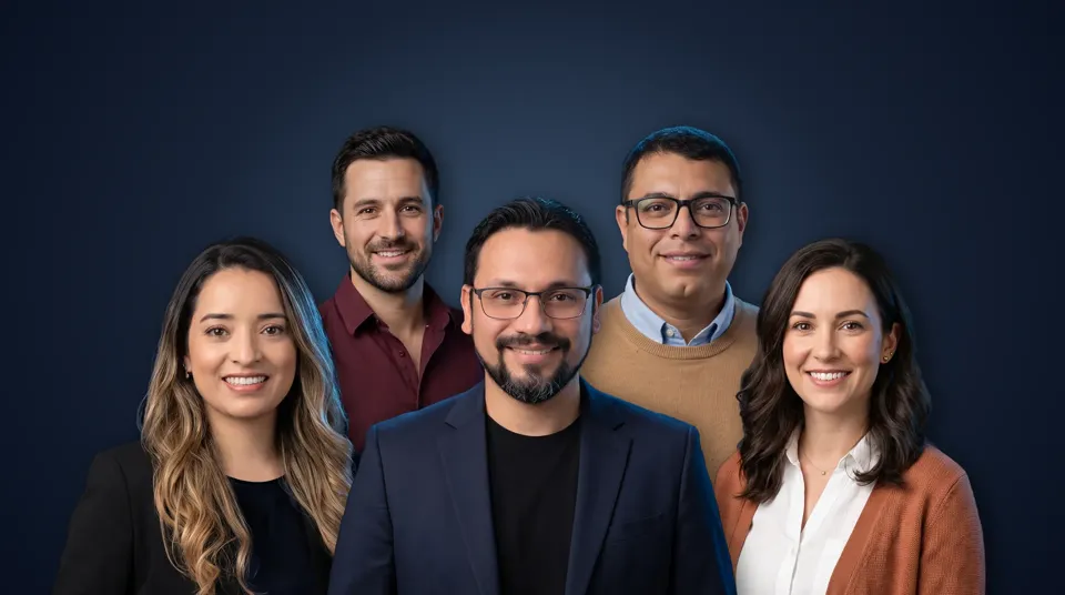 El equipo de 2G Marketing: cinco personas que sonríen frente a la cámara