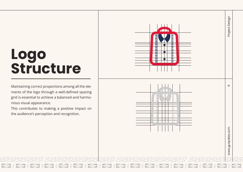 Retícula de construcción del logo de Guayatex